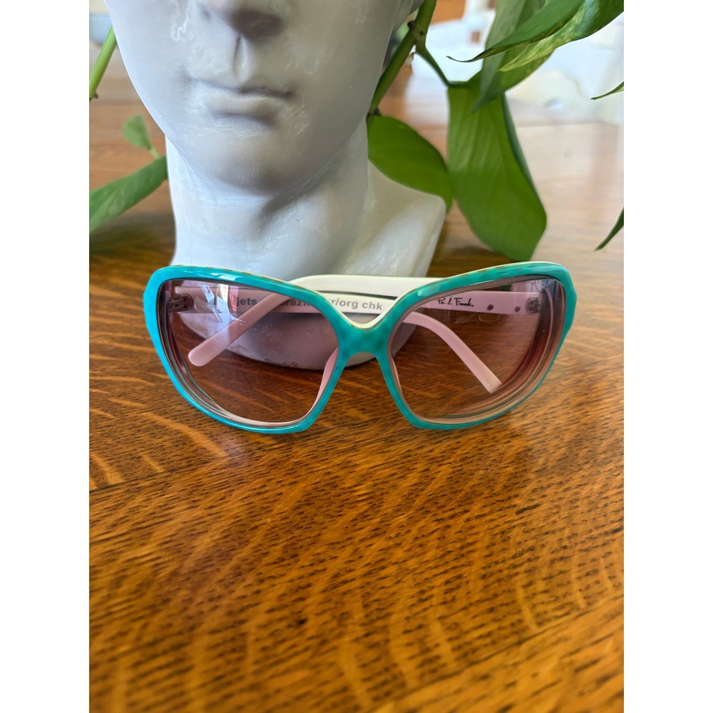 Paul Frank "Jets to Brazil" Sunglasses Turquoise White Orange Check Retro Square